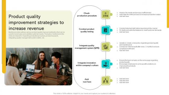 Implementing Strategies To Enhance Product Quality Improvement Strategies To Increase Infographics PDF