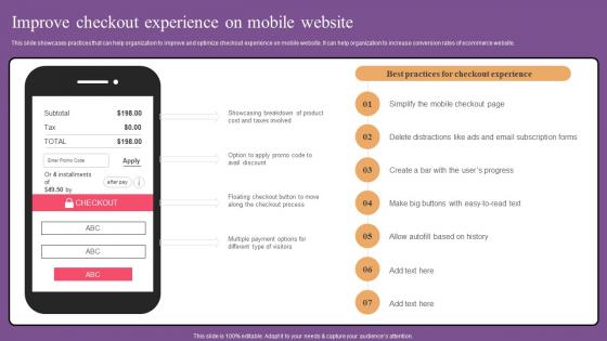 Improve Checkout Experience Website Optimization To Improve Product Sale Clipart Pdf