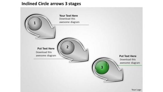 Inclined Circle Arrows 3 Stages Manufacturing Process Flow Chart PowerPoint Templates