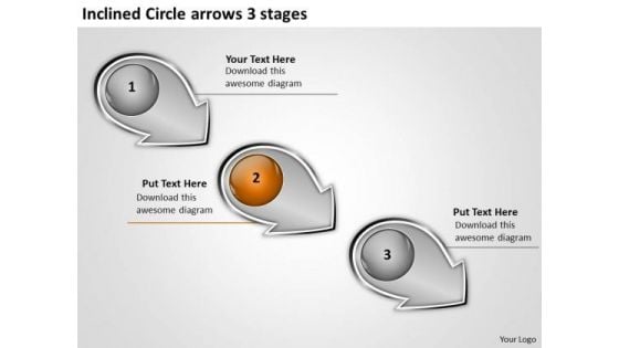 Inclined Circle Arrows 3 Stages Ppt Flowcharts Vision PowerPoint Slides