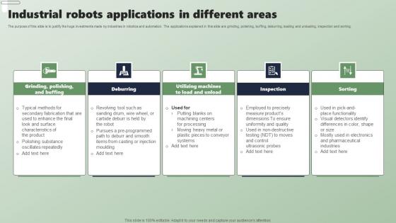 Industrial Robots Applications In Different Areas Applications Of Industrial Robots Topics Pdf