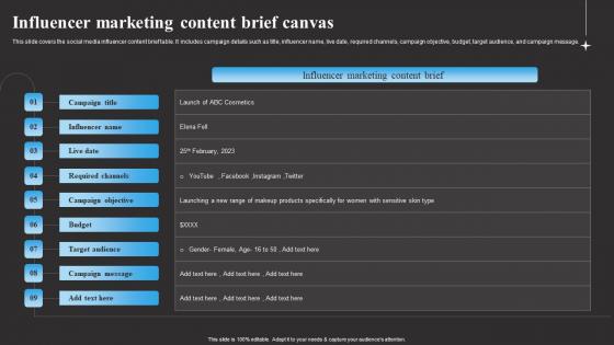 Influencer Marketing Content Brief Canvas Tracking Word Mouth Marketing Portrait PDF