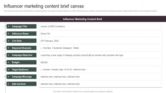 Influencer Marketing Content Brief Implementing Social Media Tactics For Boosting WOM Elements Pdf