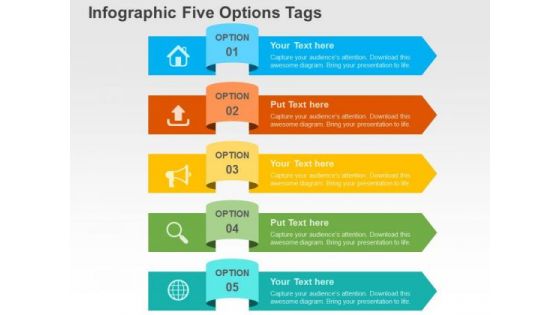 Infographic Five Options Tags PowerPoint Template