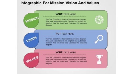 Infographic For Mission Vision And Values PowerPoint Template