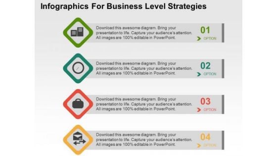 Infographics For Business Level Strategies PowerPoint Templates