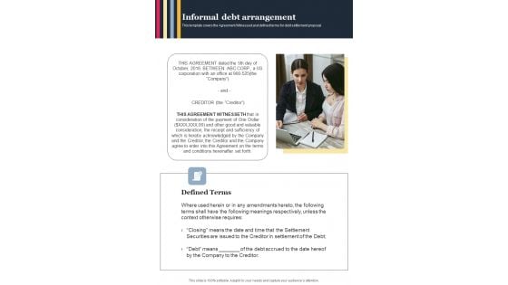 Informal Debt Arrangement One Pager Sample Example Document