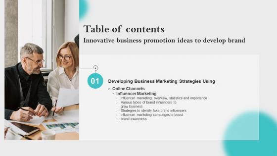 Innovative Business Promotion Ideas To Develop Brand Table Of Contents Rules Pdf