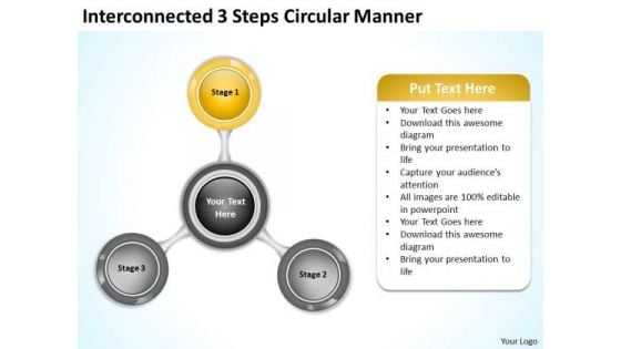 Interconnected 3 Steps Circular Manner Business Plan PowerPoint Templates