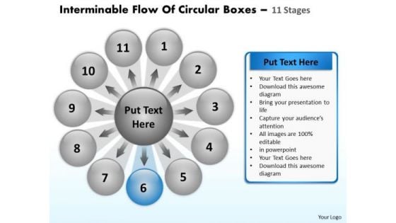 Interminable Flow Of Circular Boxes 11 Stages Cycle Spoke Chart PowerPoint Templates