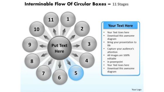 Interminable Flow Of Circular Boxes 11 Stages Relative Cycle Arrow Diagram PowerPoint Slides