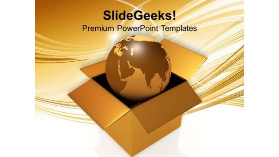 International Shipping Golden Globe In Box PowerPoint Templates Ppt Backgrounds For Slides 0213