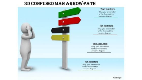 Internet Business Strategy 3d Confused Man Arrow Path Characters