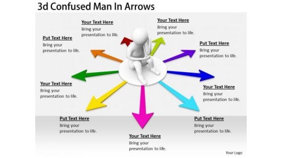 Internet Business Strategy 3d Confused Man Arrows Character Internet Business Strategy 3d Confused Man Arrows Character
