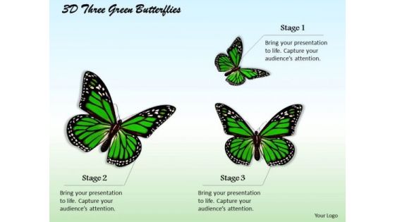 Internet Business Strategy 3d Three Green Butterflies Photos