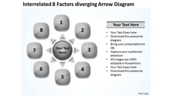 Interrelated 8 Factors Diverging Arrow Diagram Circular Flow Network PowerPoint Slides