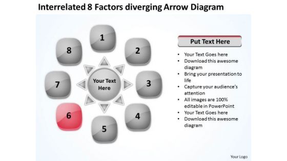 Interrelated 8 Factors Diverging Arrow Diagram Cycle Flow PowerPoint Templates