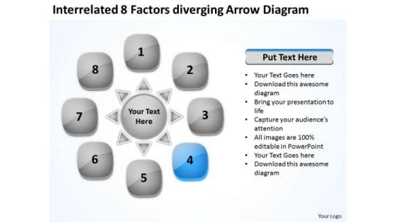 Interrelated 8 Factors Diverging Arrow Diagram Cycle Spoke Network PowerPoint Slides