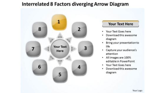 Interrelated 8 Factors Diverging Arrow Diagram Cycle Spoke PowerPoint Slides