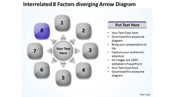 Interrelated 8 Factors Diverging Arrow Diagram Ppt 9 Circular Flow Network PowerPoint Slides