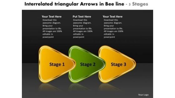 Interrelated Triangular Arrows Bee Line 3 Stages Customer Tech Support PowerPoint Slides