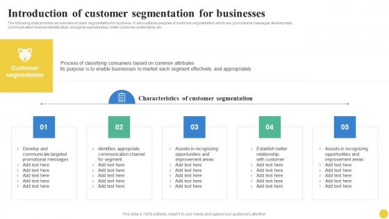 Introduction Of Customer Segmentation For Businesses User Segmentation Inspiration Pdf