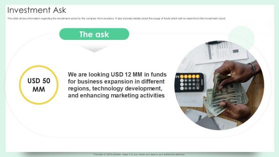 Investment Ask Document Creation Software Company Fundraising Ppt Slide