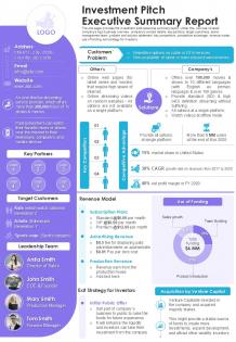 Investment Pitch Executive Summary Report Presentation Report Infographic Ppt Investment Pitch Executive Summary Report Presentation Report Infographic Ppt