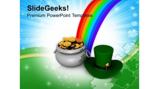 Irish Hat And Pot Of Gold Coins Patricks Day PowerPoint Templates Ppt Backgrounds For Slides 0313