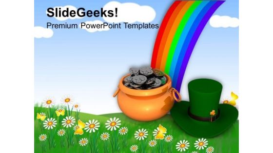 Irish Leprechaun Hat With Rainbow PowerPoint Templates Ppt Backgrounds For Slides 0313