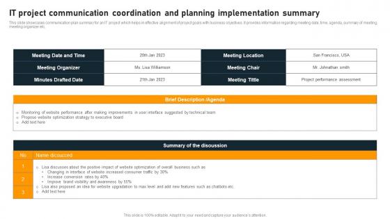 IT Project Communication Coordination And Planning Implementation Summary Demonstration Pdf IT Project Communication Coordination And Planning Implementation Summary Demonstration Pdf