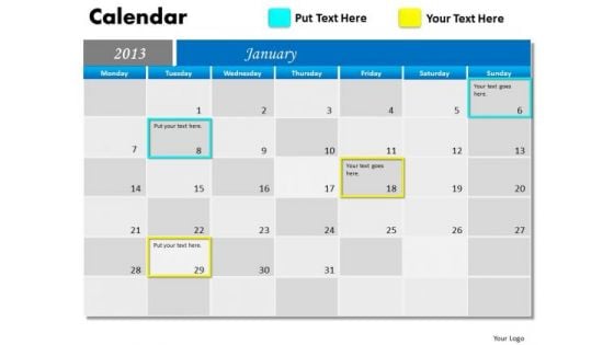 January 2013 Calendar PowerPoint Slides Ppt Templates