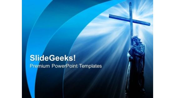 Jesus Holding A Cross Chruch PowerPoint Templates And PowerPoint Themes 0812