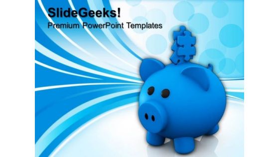 Jigsaw Pieces On Piggy Bank Solution PowerPoint Templates And PowerPoint Themes 1012