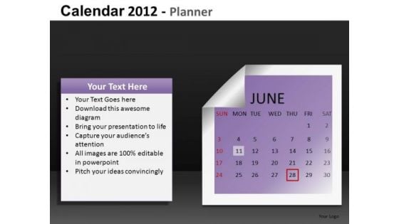 June 2012 Calendar PowerPoint Slides
