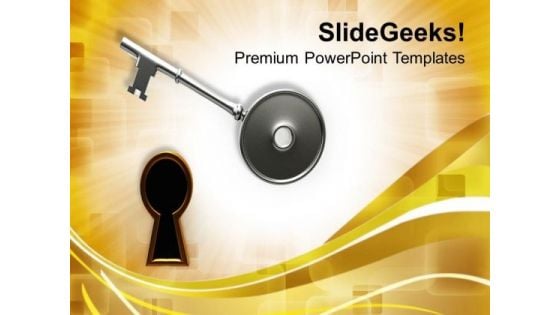 Key And Keyhole Over Golden Background PowerPoint Templates Ppt Backgrounds For Slides 0113