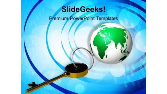 Key Chained To Globe Business PowerPoint Templates And PowerPoint Themes 1112