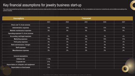 Key Financial Assumptions For Jewelry Business Start Up Jewelry Business Plan Formats Pdf