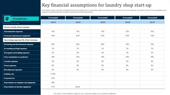 Key Financial Assumptions For Laundry Shop Start Up Laundromat Business Plan Go To Market Introduction Pdf