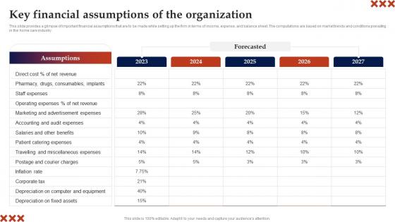 Key Financial Assumptions Of The Organization In Home Care Business Plan Themes Pdf