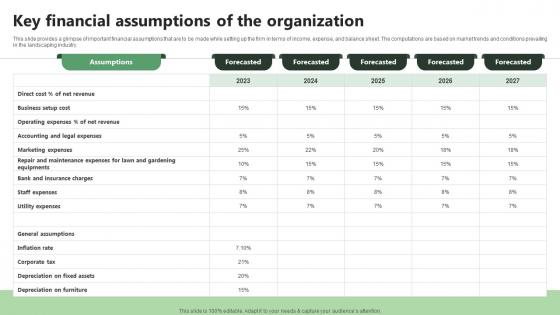 Key Financial Assumptions Of The Organization Lawn Care BP SS V