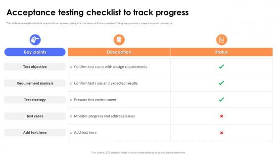 Key Steps And Strategies Acceptance Testing Checklist To Track Progress Key Steps And Strategies Acceptance Testing Checklist To Track Progress