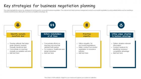 Key Strategies For Business Negotiation Planning Background Pdf