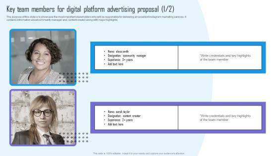 Key Team Members For Digital Platform Advertising Proposal Sample Pdf