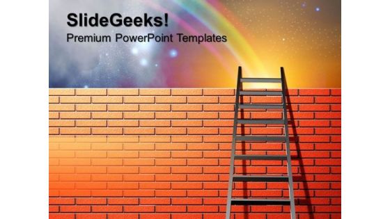 Ladder Leans On Wall With Rainbow Nature PowerPoint Templates And PowerPoint Themes 0712