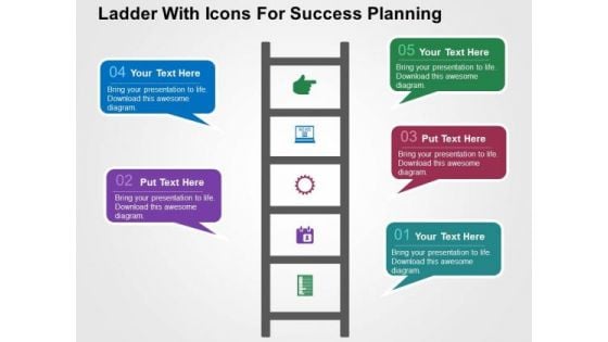 Ladder With Icons For Success Planning PowerPoint Templates