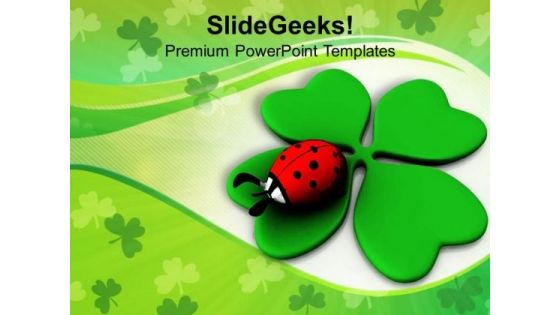 Lady Bug Over A Leaf Green Celebration PowerPoint Templates Ppt Backgrounds For Slides 0313