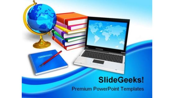 Laptop And Books Education PowerPoint Backgrounds And Templates 0111