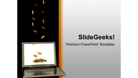 Laptop And Falling Dollar Coins Finace PowerPoint Templates Ppt Background For Slides 1112