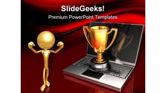 Laptop And Trophy Success PowerPoint Templates And PowerPoint Backgrounds 0311